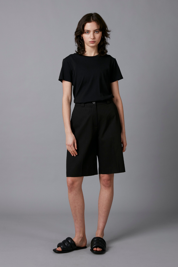 Black Lita Cotton Tencel Tailored Shorts