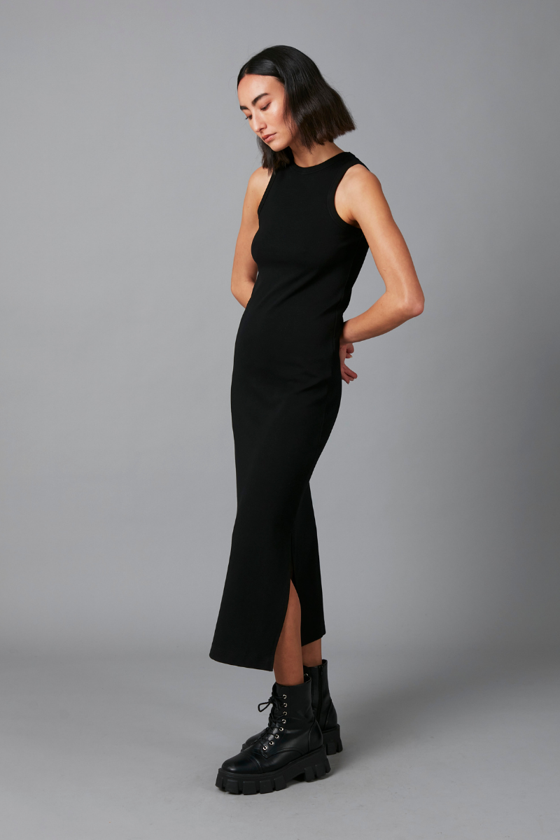 Black Cian Cotton Elastane Tank Dress