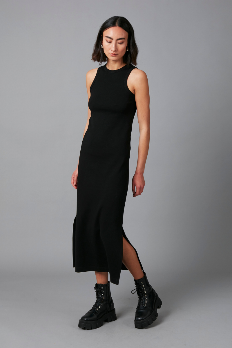 Black Cian Cotton Elastane Tank Dress