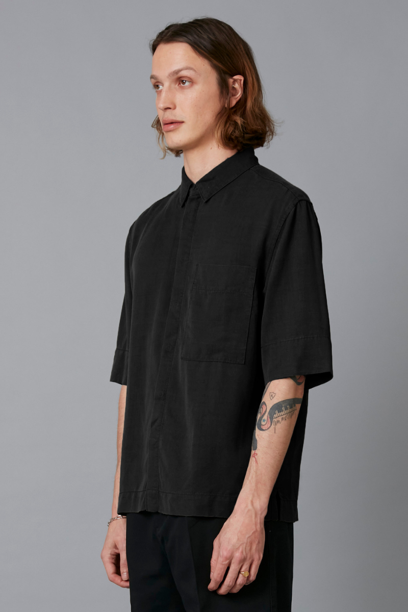 Black Mukai Relaxed Tencel Linen Shirt