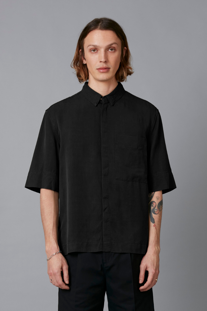 Black Mukai Relaxed Tencel Linen Shirt