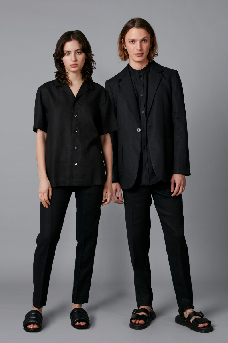 Black Osakie GenderU Linen Pants