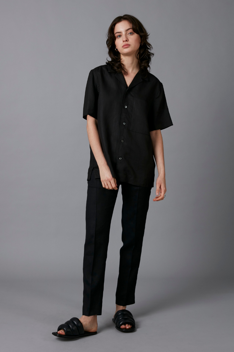 Black Osakie GenderU Linen Pants