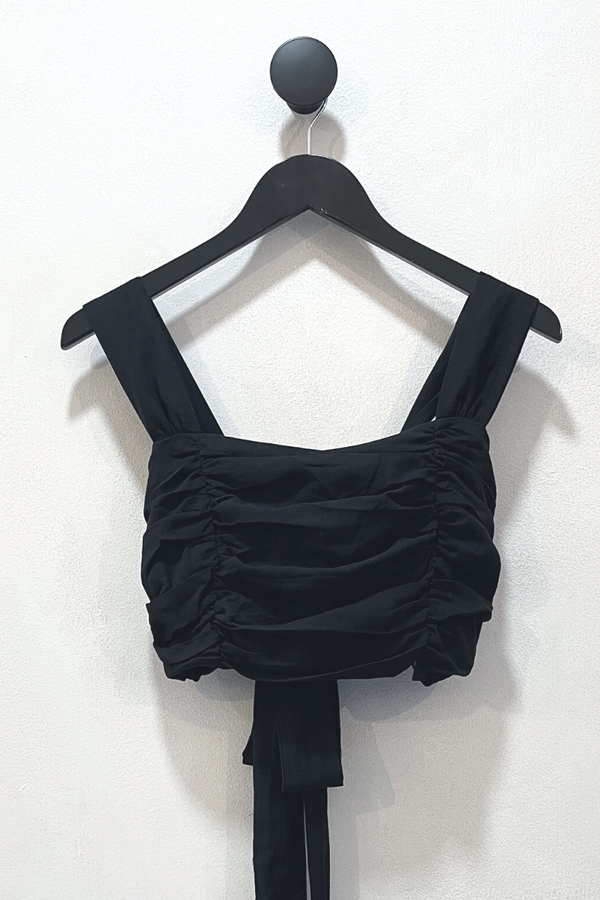 Black Concha Ruched Crop Top