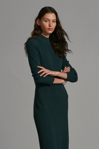 Rich Green Clover Cotton Knit Midi Dress