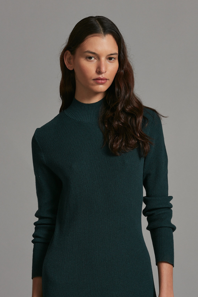 Rich Green Clover Cotton Knit Midi Dress