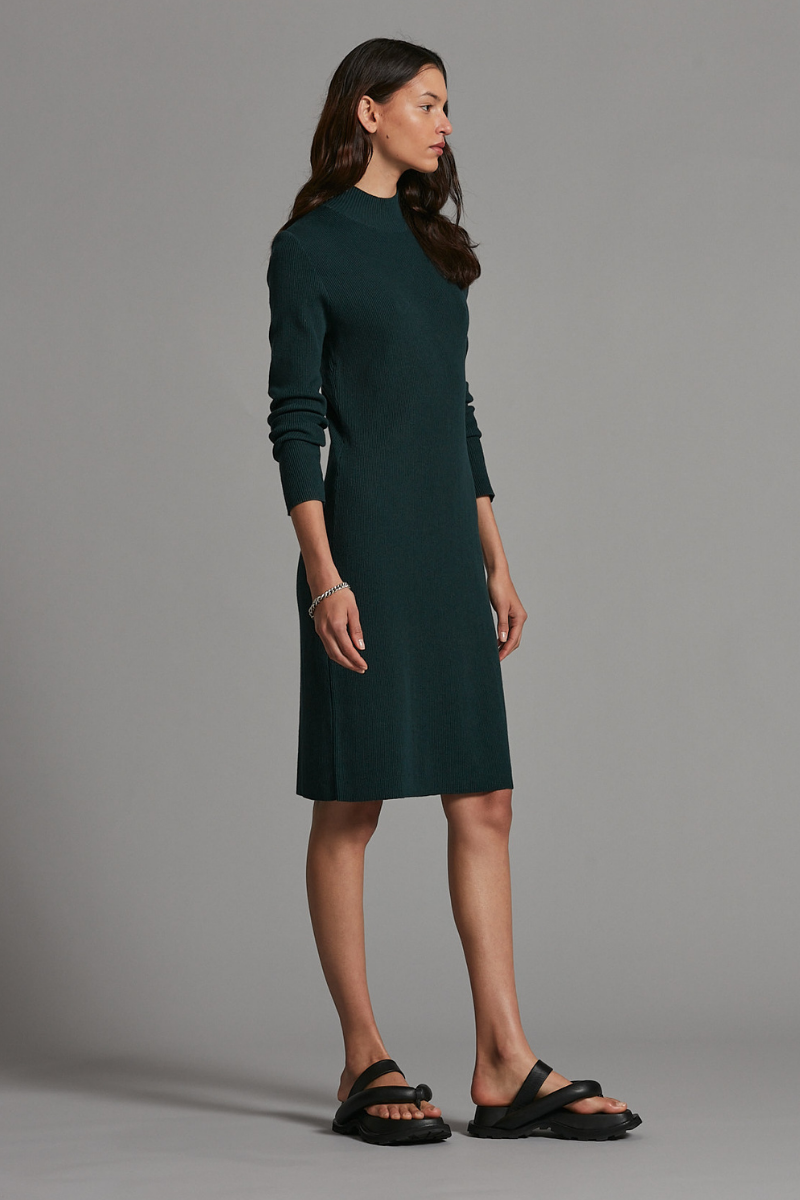 Rich Green Clover Cotton Knit Midi Dress