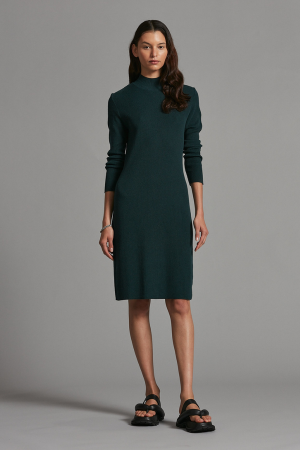 Rich Green Clover Cotton Knit Midi Dress