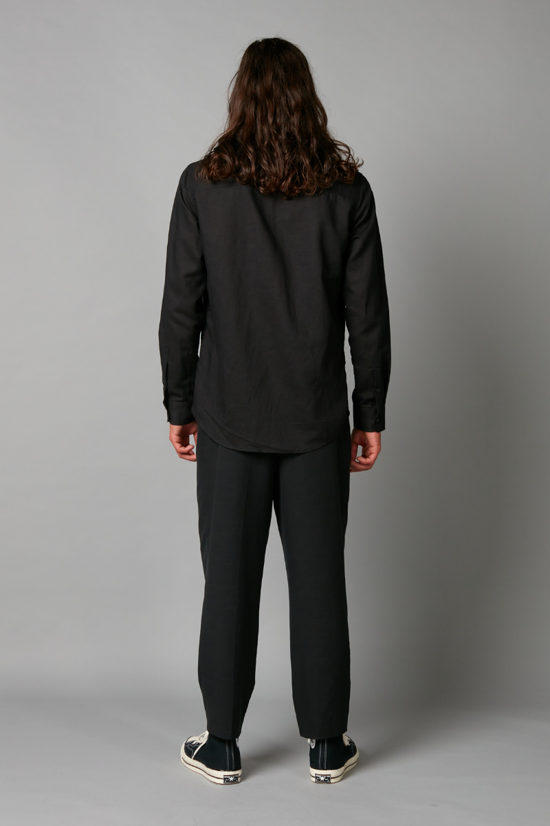 Black Kano Linen Long Sleeve Shirt